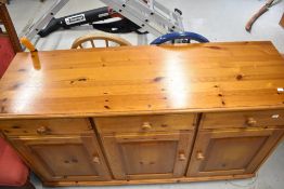 A vintage yellow pine sideboard base, width approx. 138cm