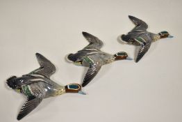 Three graduated Beswick Teal duck wall plaques No.1530-1, 1530-2 and 1530-3
