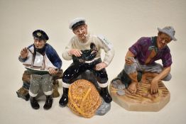 Three Royal Doulton figure studies including Lobsterman HN2323, Beach Comber HN2487 and Tall Story