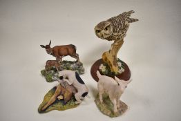Four Border Fine Arts figure studies including Jack Russell chasing Hare, Goat, Red Hind and Calf