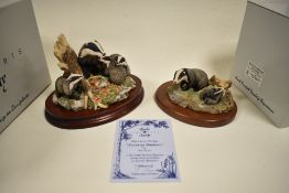 Two Border Fine Arts figure studies of Badgers including Wildlife families RW3 with box, Evening