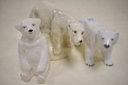 Three Polar bear figure studies including Beswick 1533, Sylvac seated bear and similar
