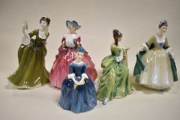 Five Royal Doulton figure studies of ladies including Elegance HN2264, Simone HN2378, Genevieve