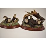 Two Border Fine Arts figure studies of Otters including River Hideaway A0401 and The Baby Pool