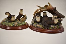 Two Border Fine Arts figure studies of Otters including River Hideaway A0401 and The Baby Pool