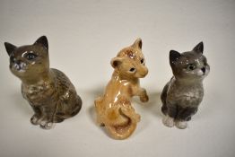 Three Beswick figure studies including two Persian kittens no. 1886 and a John Beswick lion cub