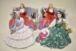 Four Royal Doulton figure studies including two Sweet and Twenty HN1298 one being AF, Daydreams