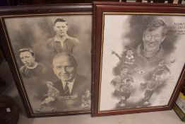 Two framed and glazed prints, Manchester United, Sir Matt Busby 1909-1994, bearing signature Steve