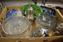 A Carlton Ware lettuce dish, a selection of plated ware and a selection of glassware etc