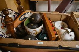 A Mason's 'Mandolay' serving dish, two bowling balls and a jack, a part Royal Stafford 'Roses to