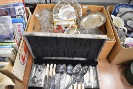 A canteen of cutlery, knives having bone handles AF, five glass bowls and vase and some items of