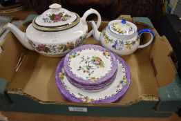 A selection of tea wares including a fine small size Aynsley no.740866 teapot and a Spode tea pot