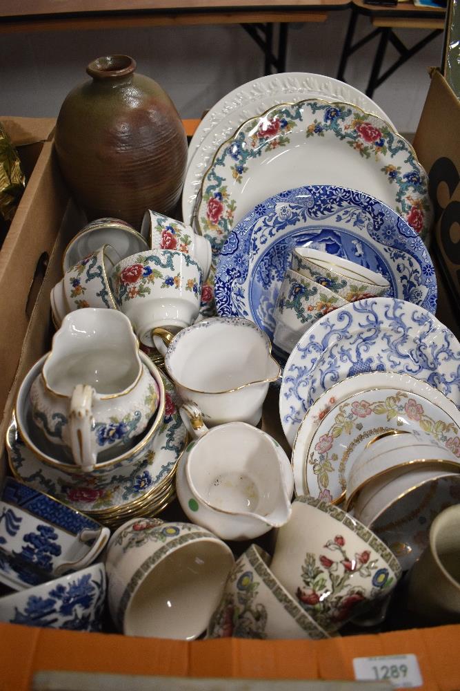 A Booths 'Floradora' part tea service, four Spode dessert dishes AF and a selection of cups, saucers