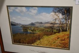 A framed photograph of Skiddaw and Derwentwater by Martin King.