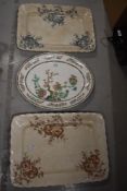 Two TW May & Co. large rectangular meat platters and a Losal Ware Indian Tree platter.