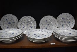 A selection of modern Bing and Grondahl (Denmark) white onion pattern bowls and plates, each with