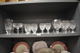 A suite of Waterford glass in the Colleen pattern including a set of six wine glasses, three large