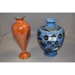 An Art Deco Chameleon Ware vase 50/113 M in good condition along with a Carlton ware orange lustre
