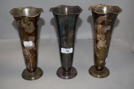 Three late Victorian Wurtt Metallw Fabrik trumpet form silver plated vase 22cm tall