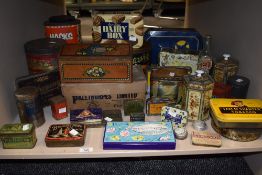 A selection of various vintage tins, Palethorpes Sausages box, etc