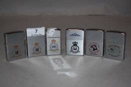 Six modern Zippo cigarette lighters including four marked for the Royal Air Force and two for