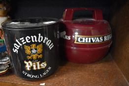 A Satzenbrau Pils branded ice box, together with a Chivas Regal 12 year old' branded ice box