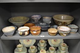 A good selection of modern studio pottery bowls including two large examples and smaller hand signed