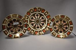 Three pieces of modern Royal Crown Derby including two shallow bowls in the old Imari pattern both