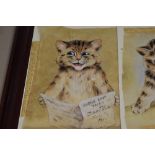 (20th century), three fabric paintings, style of Louis Wain, playful cats, not signed, each 20 x
