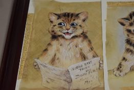 (20th century), three fabric paintings, style of Louis Wain, playful cats, not signed, each 20 x