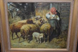 John O'Connor, (20th century), an oil painting, sheep byre, signed, 50 x 60cm, framed 70 x 80cm