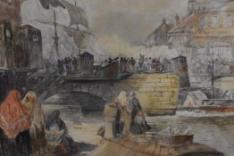 J Whipple, (19th century), a watercolour, On The Quay Whitby, signed and attributed verso, 34 x