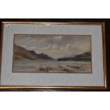 E Nicholson, (19th century), a watercolour, Lakes landscape, 17 x 34cm, later mounted framed and