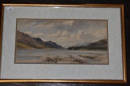 E Nicholson, (19th century), a watercolour, Lakes landscape, 17 x 34cm, later mounted framed and