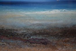 Amanda Hoskins, (contemporary), a mixed media painting, Atlantic Waves, initialled, attributed verso