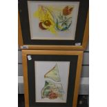 C Lock, after, two coloured prints, stylised still life, signed, 18 x 17cm, framed and glazed, 33