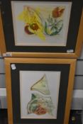 C Lock, after, two coloured prints, stylised still life, signed, 18 x 17cm, framed and glazed, 33