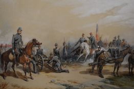 Eugene Loius Ginain, (1818 -1886), a watercolour, French military manoeuvres, signed and dated 1845,