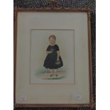 (19th century), a watercolour, girl with flowers, 20 x 16cm, swag framed and glazed, 41 x 30cm