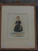 (19th century), a watercolour, girl with flowers, 20 x 16cm, swag framed and glazed, 41 x 30cm