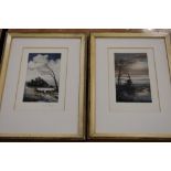 L George, (20th century), a pair of prints, sheep and windmill, one signed, 20 x 12cm, mounted