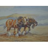 Mabel Amber Kingwell, (1890-1924), a watercolour, heavy horses ploughing, signed, 21 x 40cm, gilt