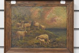 Eugene Verboeckhoven, (1798-1881), follower of, an oil painting, sheep on hillock, signed, 22 x