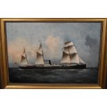 (19th century), an oil painting, Victorian steam ship, 38 x 56cm, modern framed, 47 x 65cm