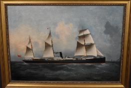 (19th century), an oil painting, Victorian steam ship, 38 x 56cm, modern framed, 47 x 65cm