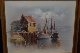 Jenkin, (contemporary), an oil painting, harbour scene, signed, 50 x 60cm, framed, 58 x 68cm