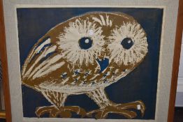 Elizabeth Hargrave, (20th century), a Ltd Ed print, silk screen, Owl, signed and dated 1967 and