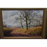 P J Greenhill, (contemporary), an oil painting, country lane, signed, 44 x 59cm, framed, 59 x 74cm