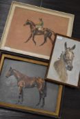 (20th century), three oil paintings, race horses, inc jockey, 34 x 41cm, framed 40 x 48cm