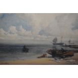 John E Aitkin, (1881-1957), a watercolour, Landing the Catch, signed and attributed verso, 31 x